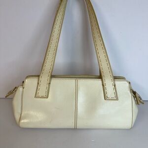 Vintage FOSSIL Cream LEATHER Shoulder Handbag Pebbled Boho Bag